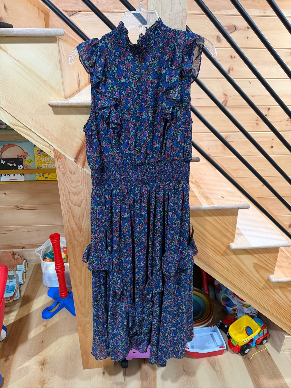 Lulu's Navy Floral Maxi Dress with Pink & Green Accents